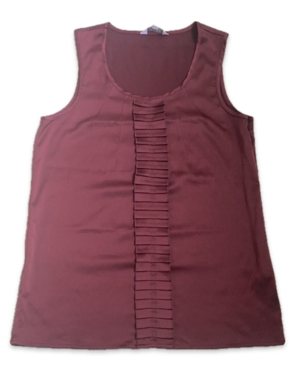 Alfred Sung Burgundy Satin Sleeveless Frill Front Blouse Top XS